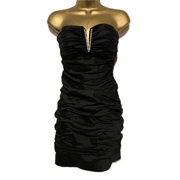 Y2K Adrianna Papell Strapless Mini Dress 6 Ruched Bodycon Formal Capsule NYE - Picture 4 of 8